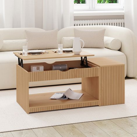 Table basse plateau relevable rectangulaire JULIETTE avec coffre effet lattes