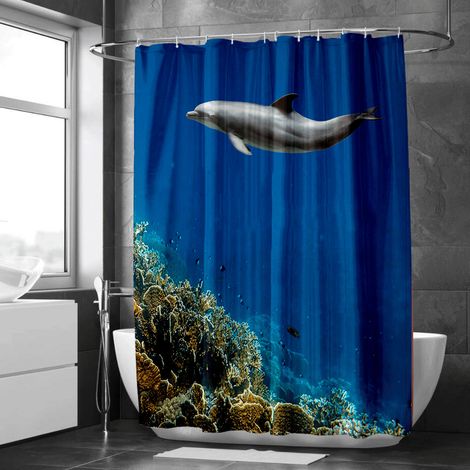 Rideau de douche motif poissons et coraux colorés, tissu salle de bain imperméable, 90x180 cm (1/5)