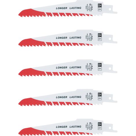 Lot de 5 Lames de Scie Sabre Bi-métal 6 in 150 mm 5 tpi pour Bois avec Clous pvc et Tuyau Ondulé à Queue Universelle (1/5)