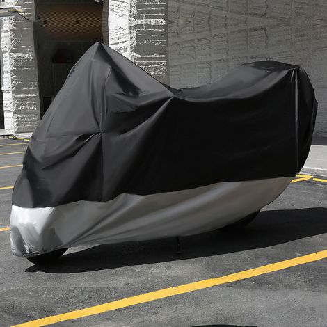 Grande housse moto résistante imperméable antipoussière abri extérieur avec élastique version renforcée noir argent 4XL standard (1/5)