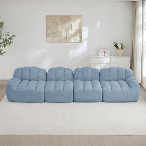 Canapé Modulable 4 Places Forme Coquillage, Canapé Sans Structure en Mousse Haute Densité 32D, Assise Profonde et Confortable, Tissu Doux, pour Salon et Appartement, Bleu (1/5)
