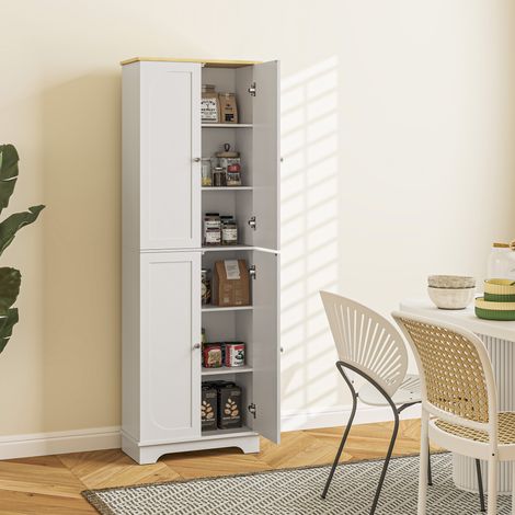 Alacena de Cocina Mueble Auxiliar de Cocina con 4 Puertas y Estantes Ajustables para Comedor Salón 60x30x183 cm Blanco (1/5)