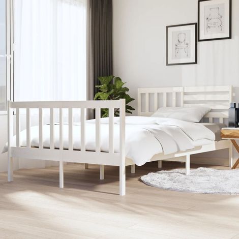 Bed Frame White Solid pine wood Double Durable Bed Frame vidaXL (1/5)