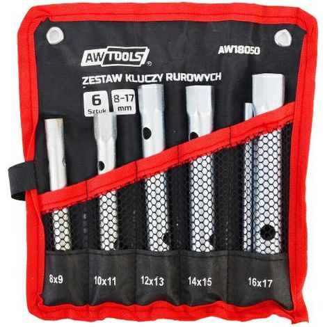 Juego de llaves de tubo Awtools, 6 piezas, tamaños 8mm-17mm, ideal para reparaciones mecánicas y trabajos de mantenimiento, alta resistencia, ergonomía y durabilidad