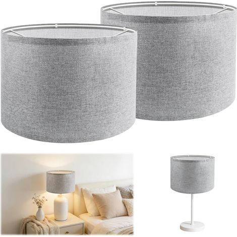 Lot de 2 abat-jour pour lampes de table 26cm, abat-jour E14/E27 cylindrique Tissu en Linen pour appliques, lampes de chevet, lampadaires et suspensions, gris (1/5)
