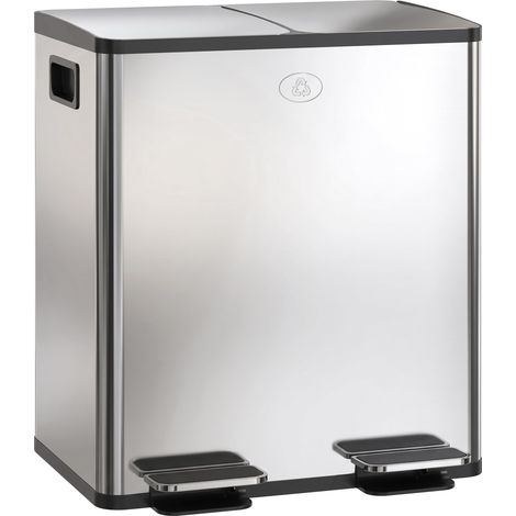 Poubelle Cuisine à Double Compartiment 2x20L Pédale Argent (1/5)
