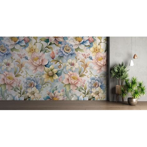 Papier peint fleuri - bouquet de dahlia bleu azur - 150 x 250 cm (1/2)