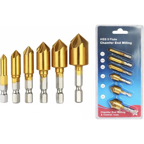 SET DI 6 FRESE CONICHE HSS CON RIVESTIMENTO IN TITANIO - FRESE PER SMUSSATURA 6-19 MM PER LEGNO E METALLO