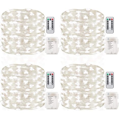15,2 x 4,8 m LED-Lichterkette, batteriebetrieben mit Timer und Fernbedienung, wasserdichte Lichterkette aus Kupferdraht für Schlafzimmer, drinnen und draußen, Hochzeit, Kaltweiß (1/4)