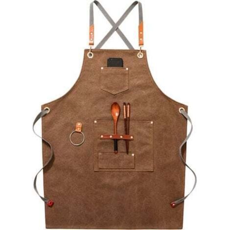 [JAMAIS UTILISÉ] (Kaki)Tablier de cow-boy de haute qualité avec poches pour coiffeur, peintre, jardinier, styliste de coiffure pour femme et homme (1/4)