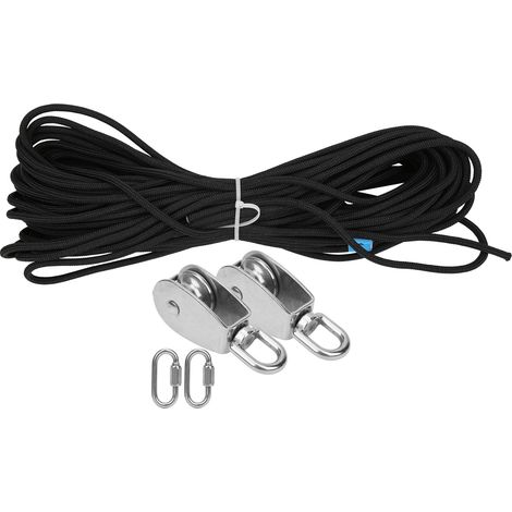 Ensemble de Poulie Simple 25mm avec Corde Nylon 30m et 2 Mousquetons PVC pour Escalade et Randonnée (1/5)