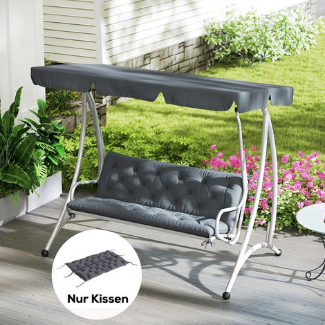 Coussin de banc 3 places 150x98x8 cm avec sangles - intérieur et extérieur - pour banc - gris foncé - jardin et balançoire Hollywood (1/4)