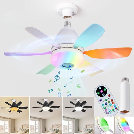 Ventilateur de plafond LED 50 cm avec tige d&aposextension + culot E7, éclairage tricolore RGB, 3 vitesses , minuterie, blanc (1/5)