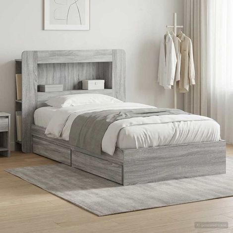 vidaXL Bed Frame with Storage Grey Sonoma 90 x 200 cm Engineered Wood (1/5)