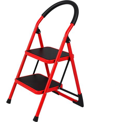 FIANAO – Escabeau pliant 2 marches – large marche antidérapante, rampe, charge élevée – pour la maison – 47 × 48 × 86 cm,rouge (1/5)