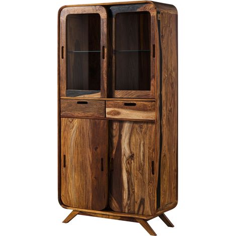Vitrine en bois de Sheesham 90x40x180 marron foncé laqué MAILAND 215 (1/3)