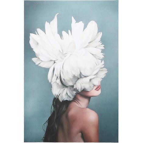 Cadre Toile Moderne 40x60cm, Tableau Décoratif Fille et Plume, Art Mural pour Salon, Peinture sur Toile Élégante, Décoration Murale Contemporaine (1/5)