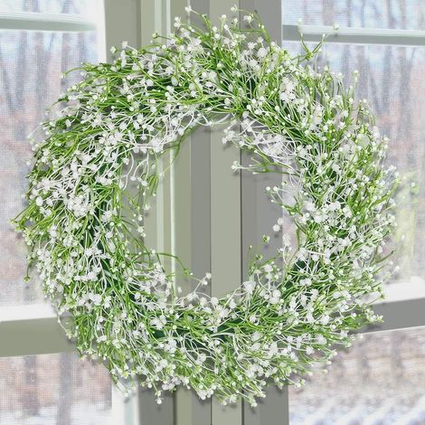 Couronne de gypsophile artificielle, couronne décorative à suspendre au mur, pour porte d'entrée, cheminée, fenêtre, mariage, extérieur (1/5)