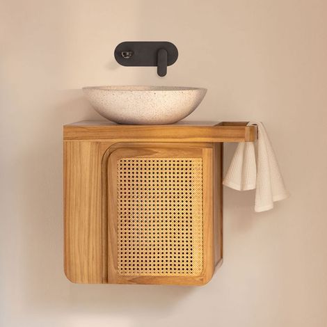 Ensemble meuble de salle de bain suspendu 60x40 cm en bois de teck Georgy SKLUM