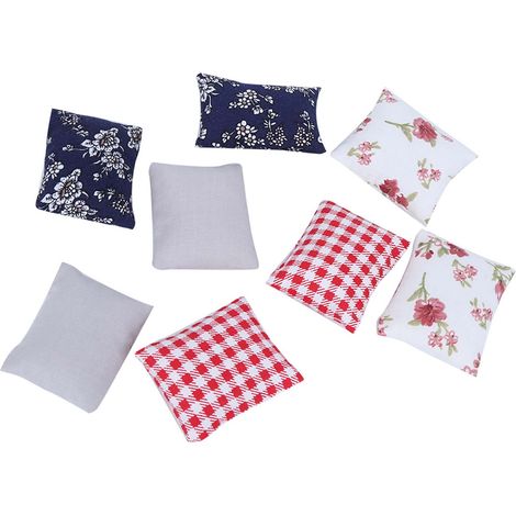 Lot de 8 coussins miniatures pour maison de poupée (échelle 1:12), accessoires de mobilier et de jouets, coussins de canapé (1/5)