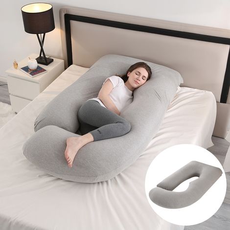 Coussin de grossesse avec support lombaire amovible et coussin latéral pour l'allaitement 65 x 90 x 175 cm (gris clair)-AquaForge (1/4)