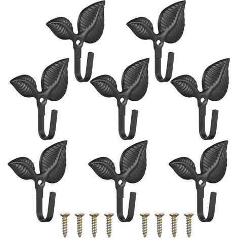 8 pièces Lot de Crochets Muraux Fonte Rétro Forme de Crochets Fer Forgé Robustes pour Manteaux Serviettes et Sacs Support Mural pour Salle de Bain et Entrée avec Vis de Fixation (1/5)