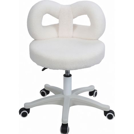FIANAO – Drehbarer Schminkhocker – höhenverstellbar, Plüschbezug mit Schleifenrücken, komfortabel, Beige – Sitzbreite 45 cm, Höhe 55–65 cm (1/5)