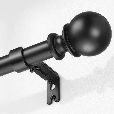 Tringle à Rideaux avec Embouts Ronds, 80-218 cm Extensible, 25 mm de Diamètre, Ensemble avec Supports, pour Chambre et Salon - Noir (1/5)