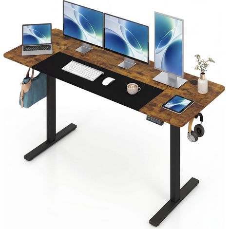 Bureau Électrique Réglable en Hauteur 72-118cm, Table Assis Debout Silencieux 160x60cm, Fonction Mémoire, Écran LED, Crochets&Anti-Collision, Marron (1/5)