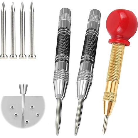 3 Pièces Pointeau Automatique Pour Metal Poinçons Centraux à Ressort Poinçons Centraux à Ressort Tension Avec 4 Pièces Pointes De Rechange Pour Bois, Mur, Plastique, Métal, Acier Inoxydable, Verre (1/5)