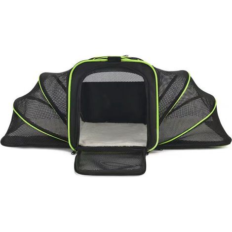 Flugtaugliche Haustiertransportbox, 4-seitig erweiterbare und faltbare Katzentransportbox mit herausnehmbarer Wollpolsterung und Taschen, geeignet für Katzen (1/4)