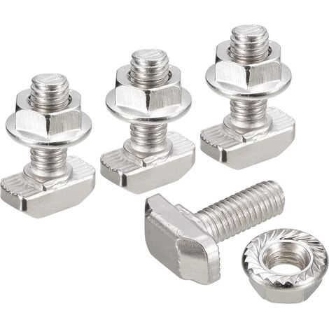 Lot de 10 boulons coulissants M6 x 16 mm avec fente en T et écrous à bride hexagonale M6 pour profil en aluminium série 30 (1/5)