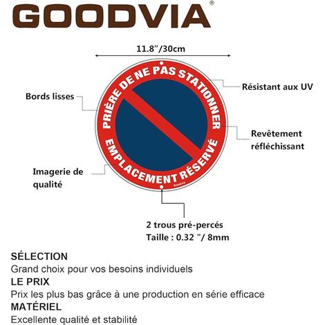 Panneau Stationnement Aluminium Réfléchissant Rond Diamètre 300 mm, Ne Pas Stationner Emplacement Panneau Imperméable et Résistant aux UV (1/3)
