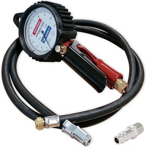 Schrader – Pistolet de gonflage professionnel EURODAINU – Manomètre 0,7 à 11 bars – Tuyau 1,5 m pour VL et PL – Raccord pneumatique mâle 1/4" BSP
