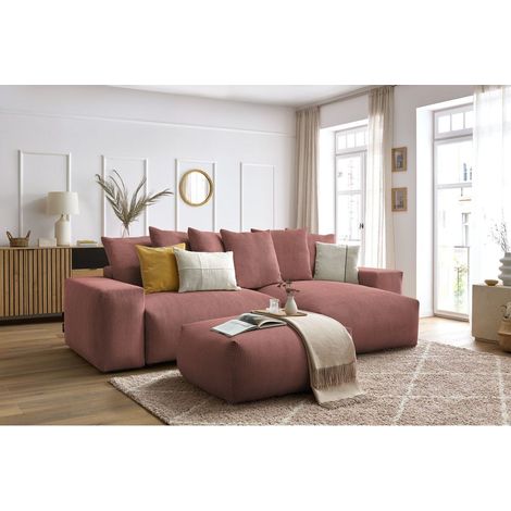 BOBOCHIC - Canapé d'angle réversible convertible coffre VOLTAIRE avec pouf Réversible  Rose (1/5)