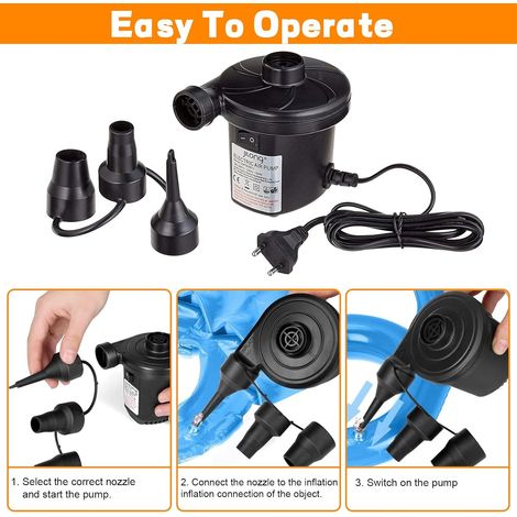 Gonfleur électrique 2 en 1 avec 3 buses, pompe à air pour matelas gonflable, compresseur portatif pour maison et voyage (1/5)