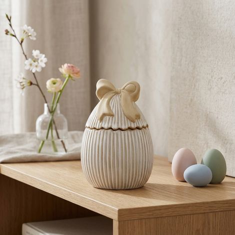 Springtime Egg Shaped Jar With Decorative Bow (1/2)