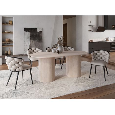 Deco In Paris – Table de salle à manger ovale 200cm – Marbre composite beige – Accueille 8 personnes – Pieds ronds contemporains (1/5)