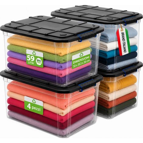 Set 4 Pezzi Contenitori con Coperchio 58x38,5x36 cm Storage Box Solid Cargo Capienza 59L in Plastica (1/4)