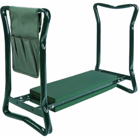 Tabouret de jardin pliant vert avec compartiment de rangement, siège de travail portable et escabeau multifonction pour potager (1/5)
