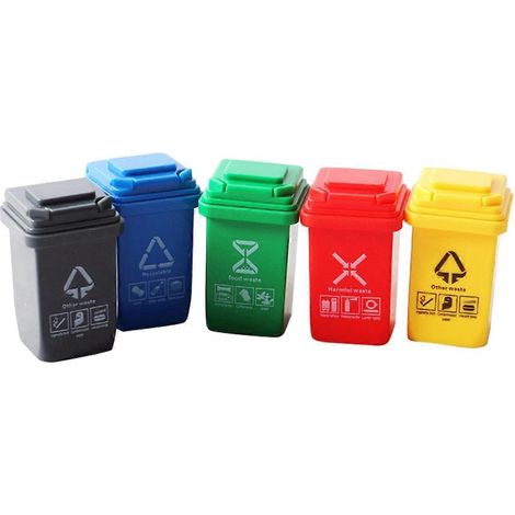 Lot de 5 mini poubelles miniatures pour maison de poupée, accessoires de mobilier et jouets. (1/5)