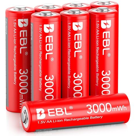 8PCS Piles Rechargeables AA Li-ION, AA 1,5V 3000mWh Puissante 1,5V Tension Stable, Haute Cycles de Charge, Parfait pour Controleur de Jeu, Appareil Photo, Lampe Torche, etc. (1/5)