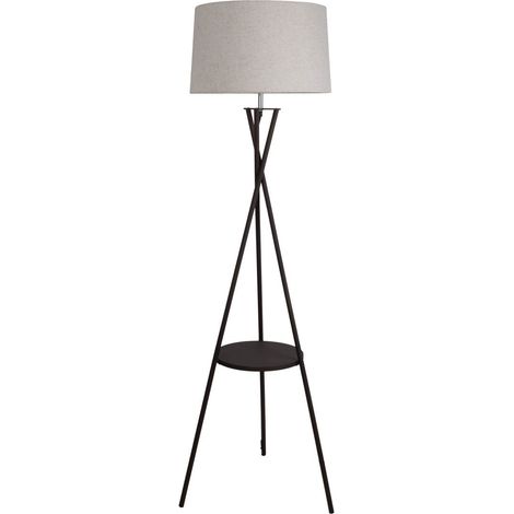Lampadaire avec tablette intégrée en métal rouille et textile naturel H158 cm Ø51 cm E27 - PANGIVO (1/5)