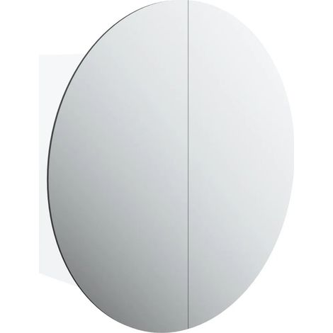 Mobiletto da bagno rotondo a parete con specchio e illuminazione a LED 47 x 47 x 17 cm moderno spazio contenitivo in legno bianco 020047108