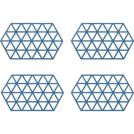 Maniques Crumble - Lot de 4 - Hexagonales - Accessoires de table - Résistantes à la chaleur - Silicone - 14 x 24 cm - Bleues (1/5)