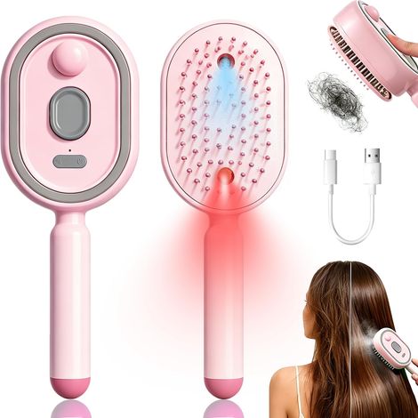 Brosse Lissante Électrique 3 en 1 Brosse Vapeur avec Spray Peigne Massant Anti Frisottis pour Cheveux Secs Mouillés Rechargeable USB (1/4)