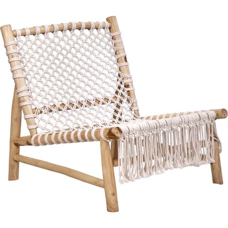 Fauteuil bas lounge incliné en bois de teck et coton blanc - TALA (1/5)
