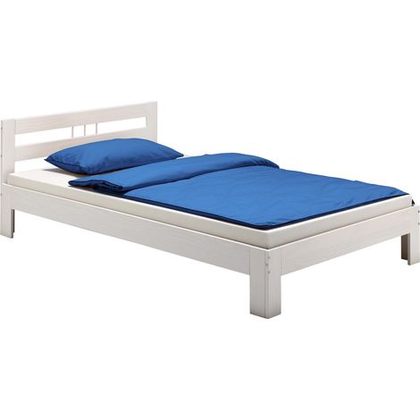 Idimex – Lit simple 90x200 cm en pin massif lasuré blanc – Tête de lit 67 cm – Épaisseur matelas conseillée 13 cm – Barres de renfort transversales