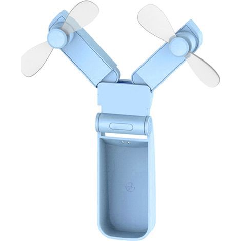 USB-wiederaufladbarer, faltbarer Mini-Tischventilator mit zwei Köpfen für drinnen und draußen, tragbar, blau (1/5)