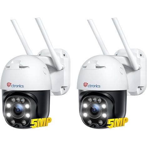 Ctronics 5MP Caméra Surveillance Lot de 2 WiFi 2,4/5GHz, Suivi Auto, Alarme Son et Lumière,Vision Nocturne Couleur, FTP/NAS/Cloud/128GB TF, Détection Humaine (1/5)